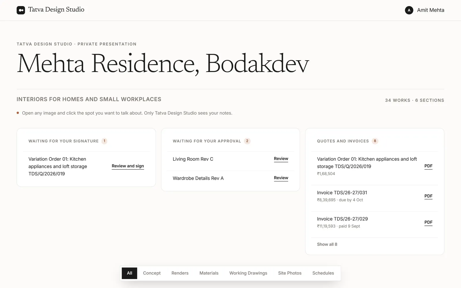 A client’s project page on Plott